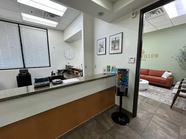 Reception desk beside the patient waiting area