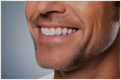 Close-up of a patient's smile showing the front teeth